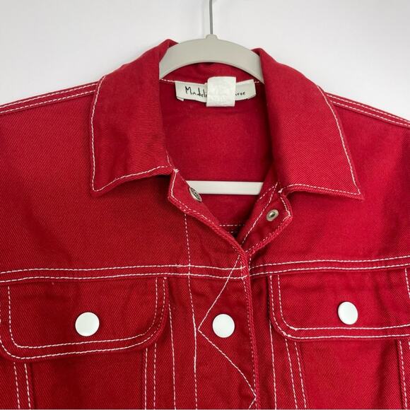 Madeline & Monroe red denim white contrast stitch jacket Small 80s - Picture 2 of 12